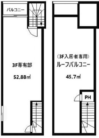 CREAL terrace 渋谷神山町 3階~屋上 平面図