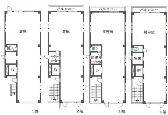 亀沢4丁目ビル 1階～4階 平面図