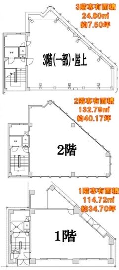 東日本橋スタービル 1階～3階 平面図