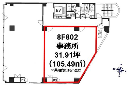 Design Place α（旧：ユニゾ本郷四丁目ビル） 8階802 平面図