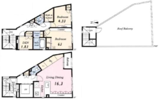 牛込フラット 4階～5階 平面図