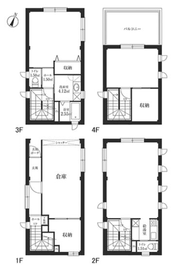 土牛産業日本橋浜町ビル 1階～4階 平面図