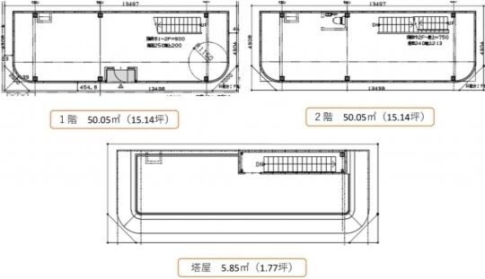 第30SYビル 1階~2階+塔屋 平面図