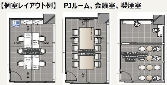 水色枠：PJルーム、会議室、喫煙室