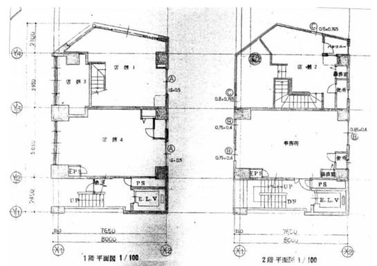 清水ビル（台東区） 1階～2階 平面図