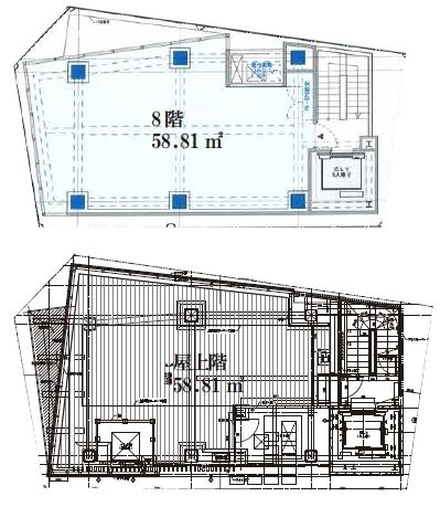 神南一丁目新築店舗ビル 8階+屋上 平面図