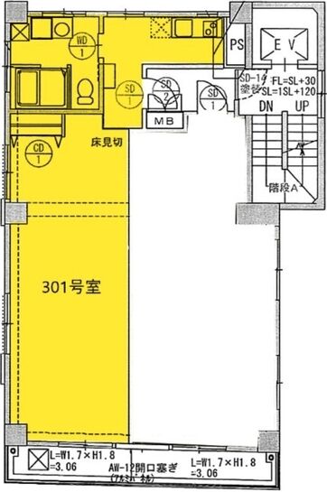 AS ONE 愛宕 3階301 平面図