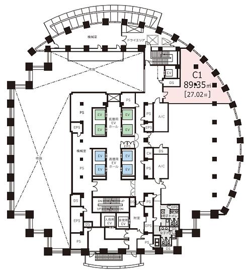 恵比寿プライムスクエアタワー 2階C1 平面図