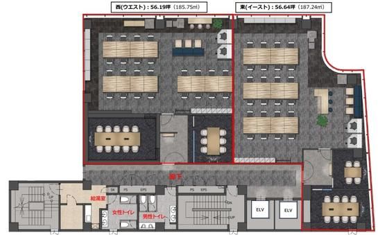 ヒューリック蛎殻町ビル 2階東 平面図