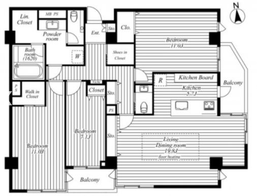 オンデンフラット 3階303 平面図