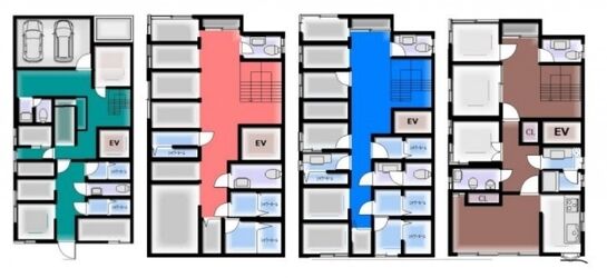 ラレーブ中葛西 1階～4階 平面図
