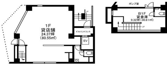 日本橋梶原ビル 地下1階～1階 平面図