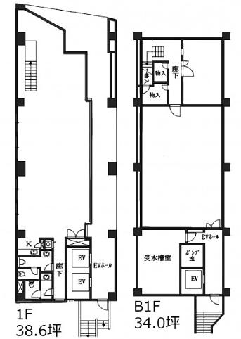 クロスサイド田町ビル 1階～2階 平面図