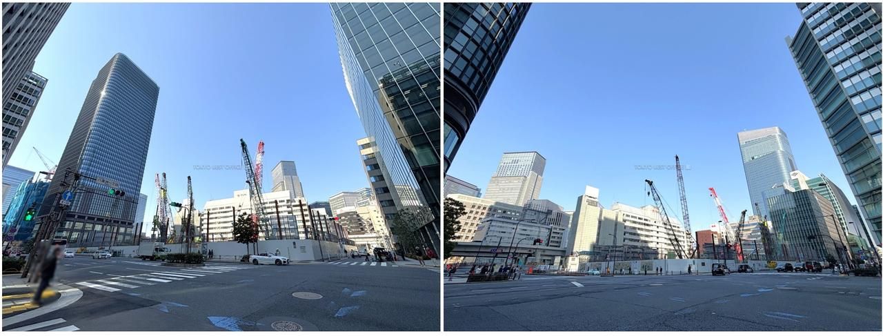 左：常盤橋タワー方面を臨む、右：日本橋一丁目中地区方面を臨む（2026年3月22日撮影）